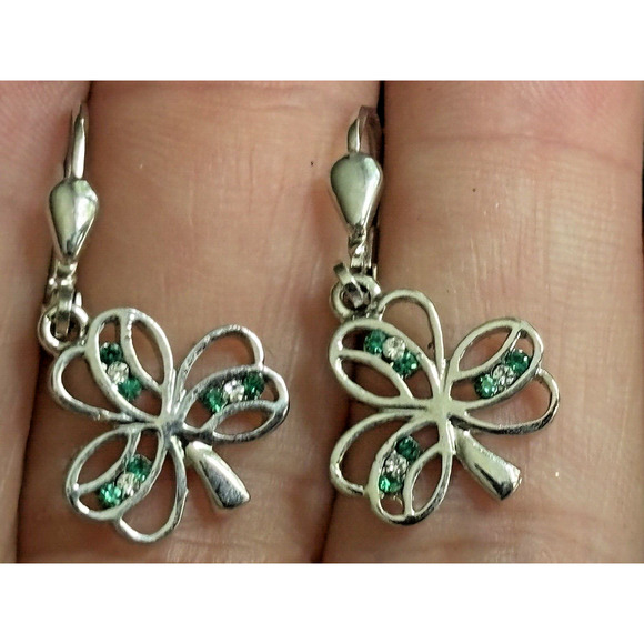 New Tara Solvar Clover Drop Dangle Earrings Silver Tone Openwork Made in Ireland - Picture 4 of 8